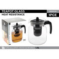 clear round glass body; black plastic handle; black removable infuser; heat-resistant glass; transparent lid with black knob;