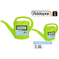 bright green colour; long narrow spout; plastic material; curved handle on top; 1.5 litre capacity label;