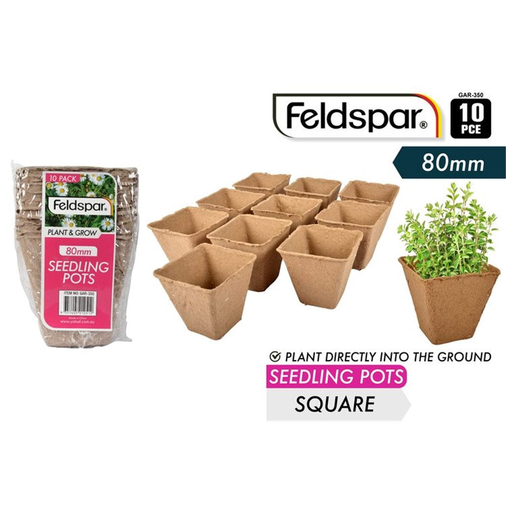 natural brown colour; round tapered shape; set of 10 pots; 8cm size; biodegradable fibre material;