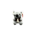 grey plush koala; brown jacket detail; black nose; small size around 12cm; plush soft material;