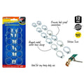 Silver metal hose clamps; Pack of 12 clamps; Various clamp sizes; Clamps mounted on blue and orange packaging; Heavy duty label visible on packaging;