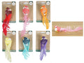 Colourful feather birds in red, pink, orange, yellow, blue and purple; Feather tail detailing; Packaged on card with hanging hole; Clip attached underneath each bird;