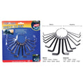 14 piece set; keys attached on a metal ring; black oxide finish on keys; packaged on a blue and red card; includes metric and imperial sizes;
