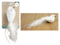 white bird with glitter accents; soft feather tail with silver glitter strands; compact clip base; natural style bird shape;