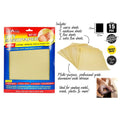 packaging with red, yellow and blue colours; 15 sheets of sandpaper; sheets in natural sandpaper beige colour; includes text with grit details; hand sanding usage image;