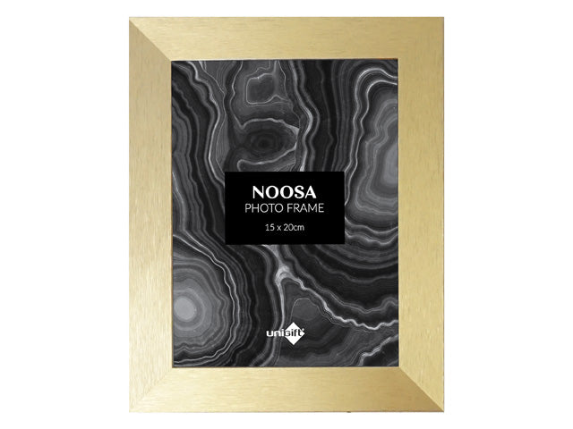 gold coloured frame; medium density fibreboard (MDF) material; rectangular shape; brushed metallic finish;