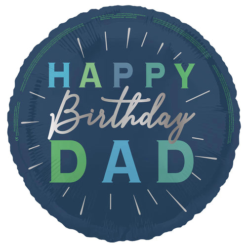 round shape; navy blue background; multicoloured text on front; foil material; packaged individually;