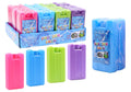 pack of 2 rectangular freezer cubes; assorted colours including pink, blue, green and purple; rectangular shape with vertical grooves; 100ml capacity label visible; display box packaging;