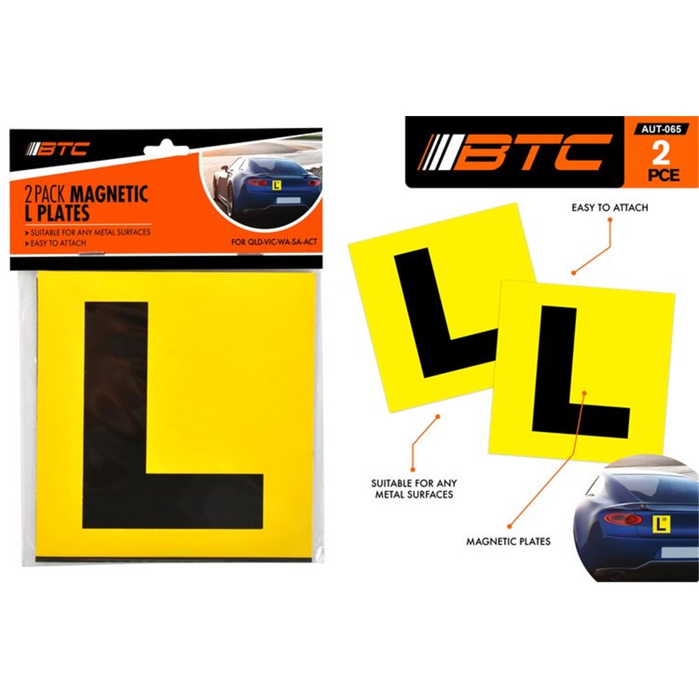 bright yellow background; large black letter L; square shape; pack of 2 plates; packaging with orange and black branding;