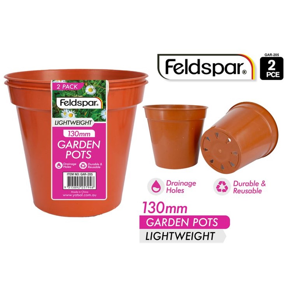 terracotta colour; plastic material; round shape; drainage holes; 2 pack set;