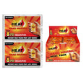 bright orange and red packaging; shows hand holding warmer; mentions up to 8 hours heat; two packs included; air activated;
