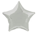 Star shaped balloon; Silver foil material; Reflective shiny surface; Approximately 20 inches wide; Lightweight and inflatable;