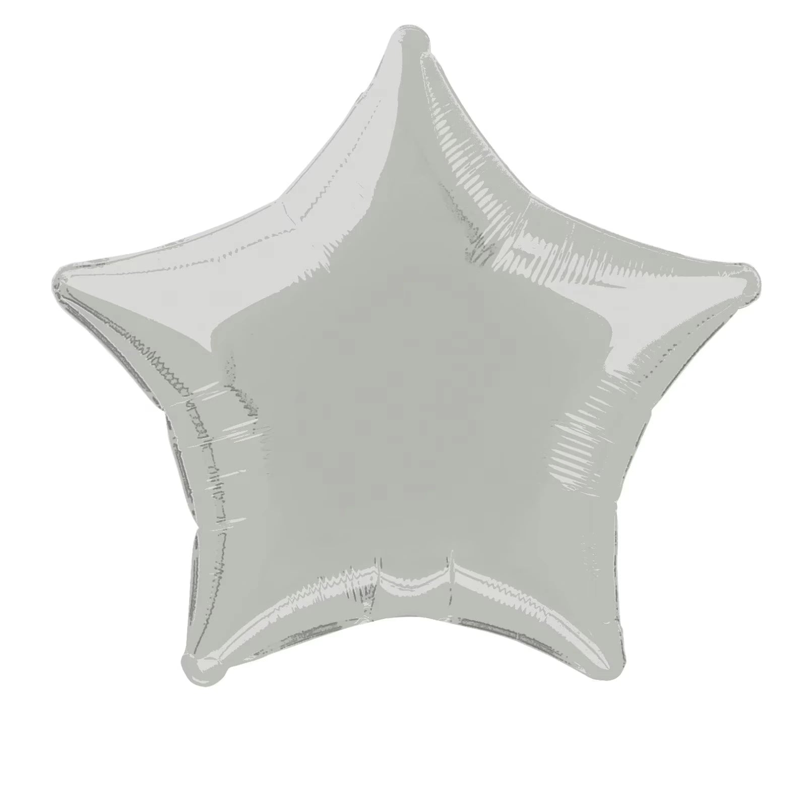 Star shaped balloon; Silver foil material; Reflective shiny surface; Approximately 20 inches wide; Lightweight and inflatable;
