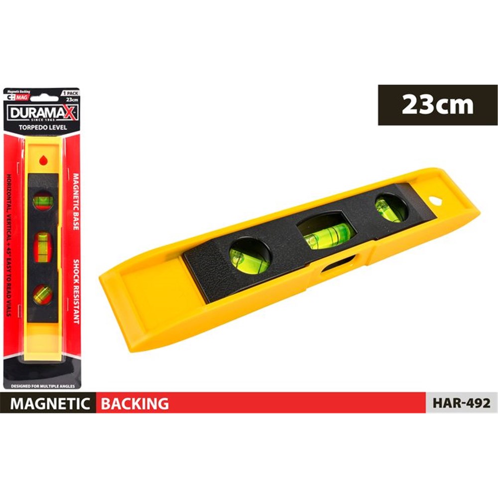 yellow body with black vial housing; three green liquid vials; compact 23cm length; magnetic base feature; shock resistant design;