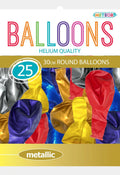 metallic finish; assorted colours; 30cm round shape; latex material; pack of 25 balloons;
