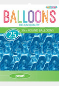 Pearl finish surface; Bright powder blue colour; Round 30cm size; Pack of 25 balloons; Latex material;