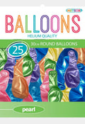 assorted colours; pearl finish; latex material; 30cm round shape; pack of 25;