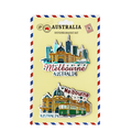 PVC material; 2 pieces per pack; Melbourne city skyline design; Bright colourful print; On cream card backing with red-blue border;