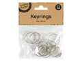 silver metal key rings; 30mm diameter; 12 rings in pack; clear plastic packaging with cardboard header;