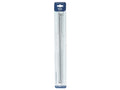 silver aluminium needles; 35cm length; 6mm thickness; packaged in clear plastic with blue header card; set of two needles;