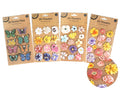 3D stickers with flowers and butterflies; varied colours including yellow, purple, pink, green, blue; stickers on brown kraft paper backing; assorted flower and butterfly designs; pack of multiple sticker sheets;