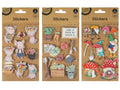 brown kraft paper backing; colourful 3D stickers; garden theme with plants and tools; includes garden gnomes and mushrooms;