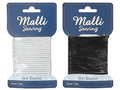 3mm diameter round elastic cord; 3 metres length; available in white; available in black; packaged on a blue branded card;