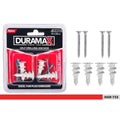 White nylon anchors with spiral design; Silver screws with flat head; Clear plastic clamshell packaging; Red and black Duramax branding; Label states '4 pack 12 x 32mm';