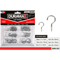 silver metal finish; zinc-coated surface; assorted sizes; 45 hooks in pack; retail packaging with six compartments;