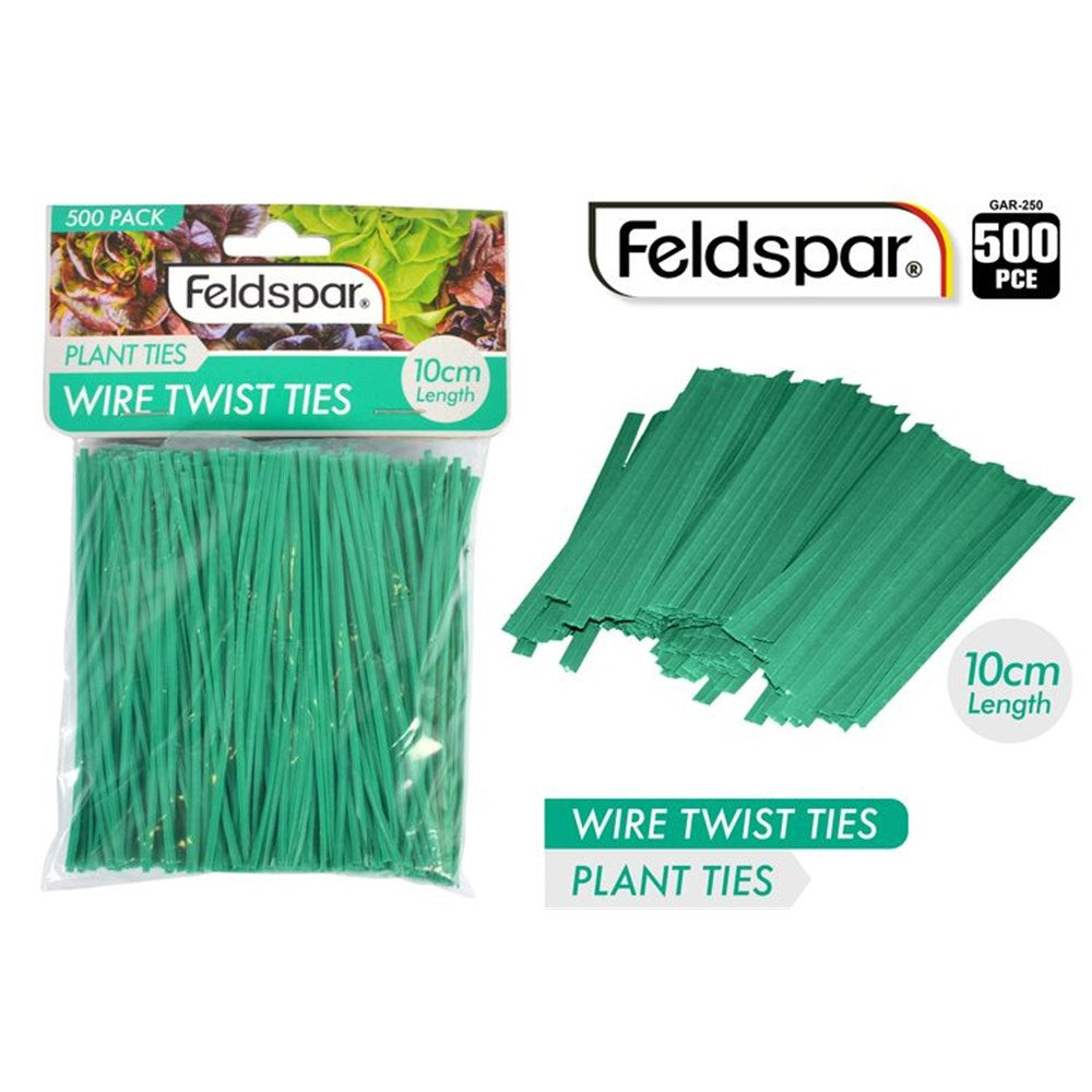 green colour; pack of 500 ties; plastic coated wire; 10cm length; rectangular packaging with label;