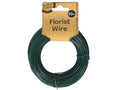 green coated wire; circular coil shape; packaging with kraft paper label; 50m length indicated on label;