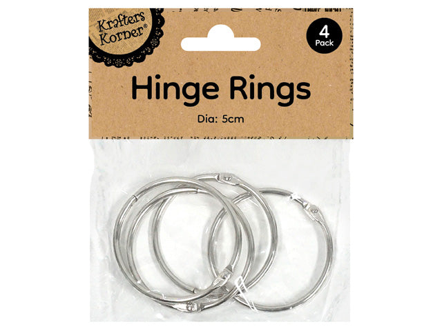 Silver metal finish; Circular shape; 5cm diameter; Pack of 4 rings; Clear plastic packaging with cardboard header;