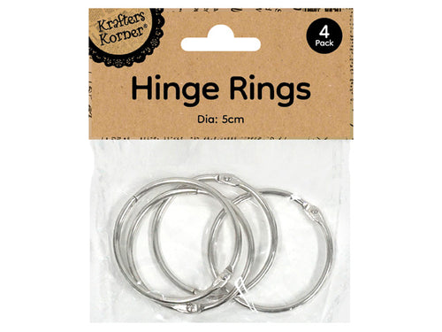 Silver metal finish; Circular shape; 5cm diameter; Pack of 4 rings; Clear plastic packaging with cardboard header;