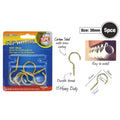 pack of 5 hooks; brass-coloured finish; hook shape with screw thread; packaging with blue and yellow background; 38mm size marked;