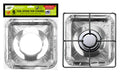 silver foil material; square shape with round cut-out centre; packaged in labelled plastic packaging; designed for gas stove top burner;