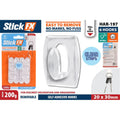 pack of 6 hooks; clear plastic material; hooks attached to clear adhesive pad; compact hook size; packaging shows orange and blue branding;