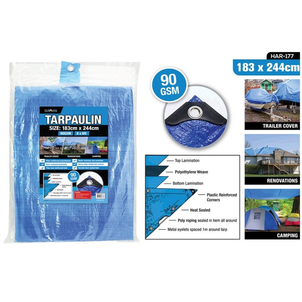 blue colour; folded plastic packaging; metal eyelets visible; rectangular shape; woven polyethylene material;