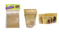 natural brown kraft paper material; clear resealable plastic zipper; full transparent front window; rectangular 10cm wide x 15cm high size; pack of 8 bags in retail packaging;