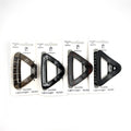Triangle-shaped hair claw clips; Approx. 8cm size; Assorted neutral tones including black and tortoiseshell; Packaged on white backing cards with hanging slot;