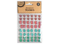 48 pack; multicoloured rhinestones; heart, square and teardrop shapes; adhesive backing visible on stickers; packaging with kraft paper header;