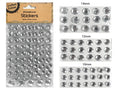 clear round rhinestones; three sizes: 10mm, 12mm, 14mm; self-adhesive backing; faceted surface; packaged on cardboard backing;