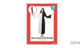 Long robe split into black and white halves; Attached two-tone hood; Wide, flowing sleeves; Displayed on red-bordered packaging marked one size;