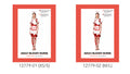 White short-sleeved dress with red splatter print; Red trim at the collar, sleeves, waist and apron; Headband with a red cross emblem; Packaging shows XS/S and M/L size options;