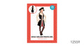 Black dress with cream-coloured, flared sleeves; Red-and-black striped front panel with decorative cream trim; Black pirate hat with a light-coloured edge; Packaging states the costume includes a hat and dress;