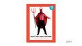 Red cape and long-sleeved top; Printed skeletal design on the torso; Red horned skull-style headpiece; A red three-pronged prop is shown beside the model;