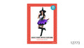 Packaging shows a black pointed witch hat and a black, purple and white dress.; The dress has a purple skirt and a white lace-up front panel.; Packaging states one size, for an approximate height of 150–170 cm.;