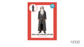Long, dark grey robe with a hood; Open-front robe design; Red patterned product packaging; Packaging shows a one-size badge;