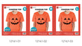 Bright orange short-sleeved top; Black jack-o’-lantern face graphic on the front; Crew neckline; Packaging displays adult sizes S, M and L;