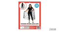 Black sheer lace cape; Spider-web pattern with small spider details; Attached hood; Red and white retail packaging marked one size;