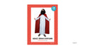 Long white tunic; Red cloak; Costume shown on an adult model; Red patterned packaging with a one-size label;